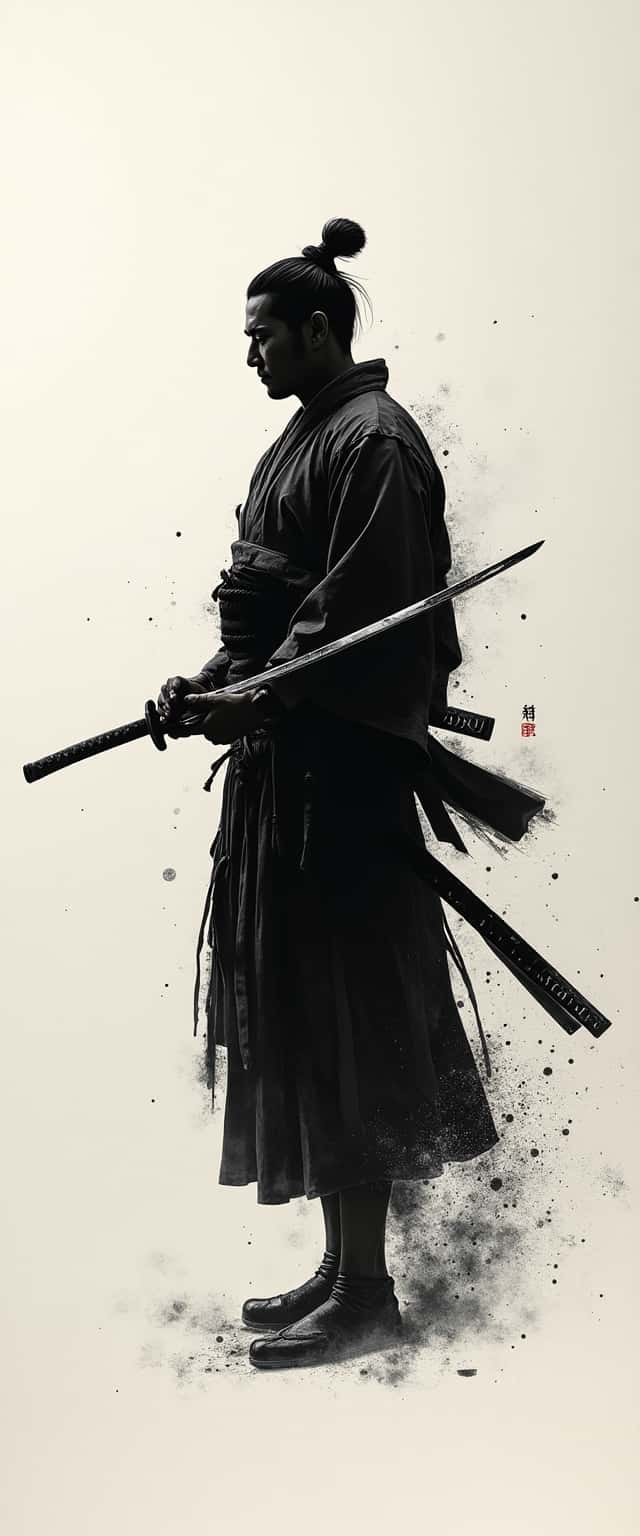 Japanese Samurai Black and White Illustration Phone Case Japanese Samurai Black and White Illustration Phone Case