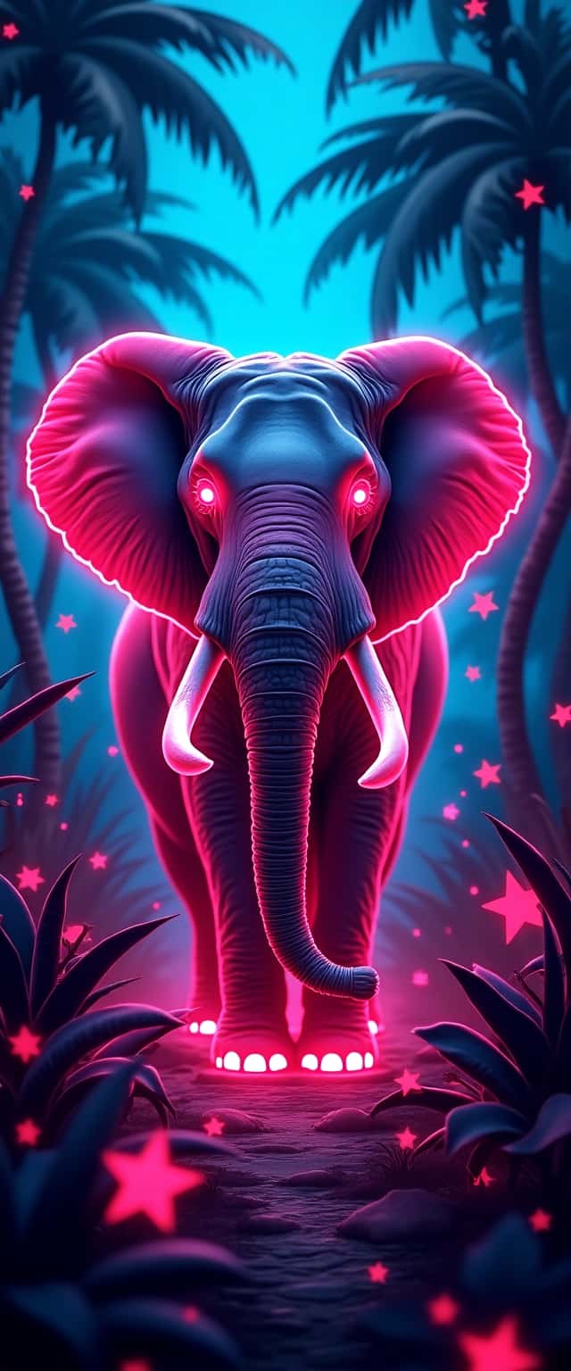 Neon Elephant Jungle Scene Phone Case