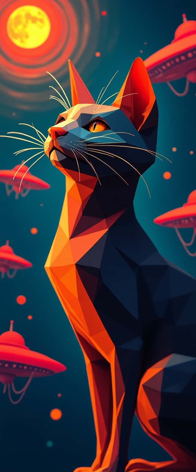 Geometric Abstract Cat with UFOs Phone Case Geometric Abstract Cat with UFOs Phone Case
