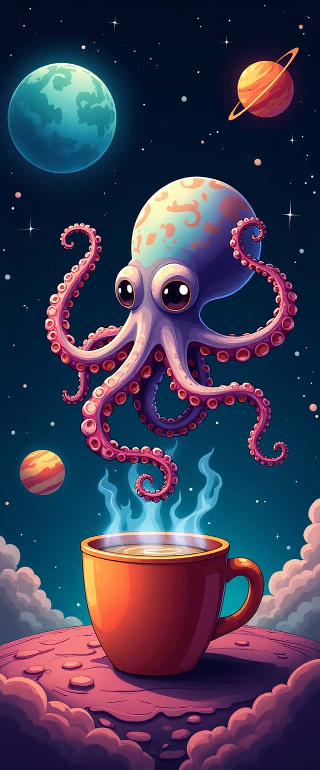 Retro Sci-Fi Octopus with Coffee Phone Case Retro Sci-Fi Octopus with Coffee Phone Case