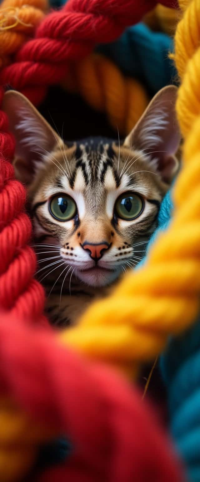 Fluffy Cat Behind Colorful Ropes Phone Case Fluffy Cat Behind Colorful Ropes Phone Case