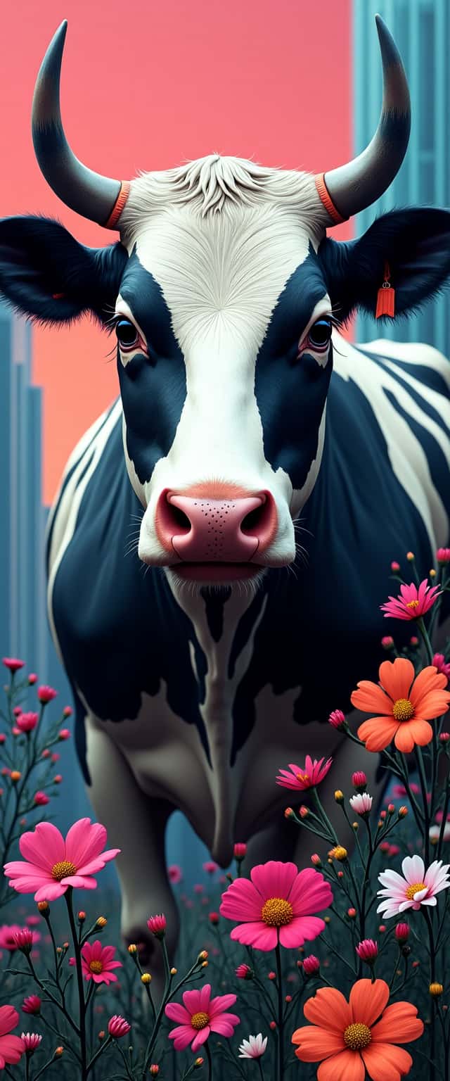 Modern Cow with Colorful Flowers Phone Case Modern Cow with Colorful Flowers Phone Case