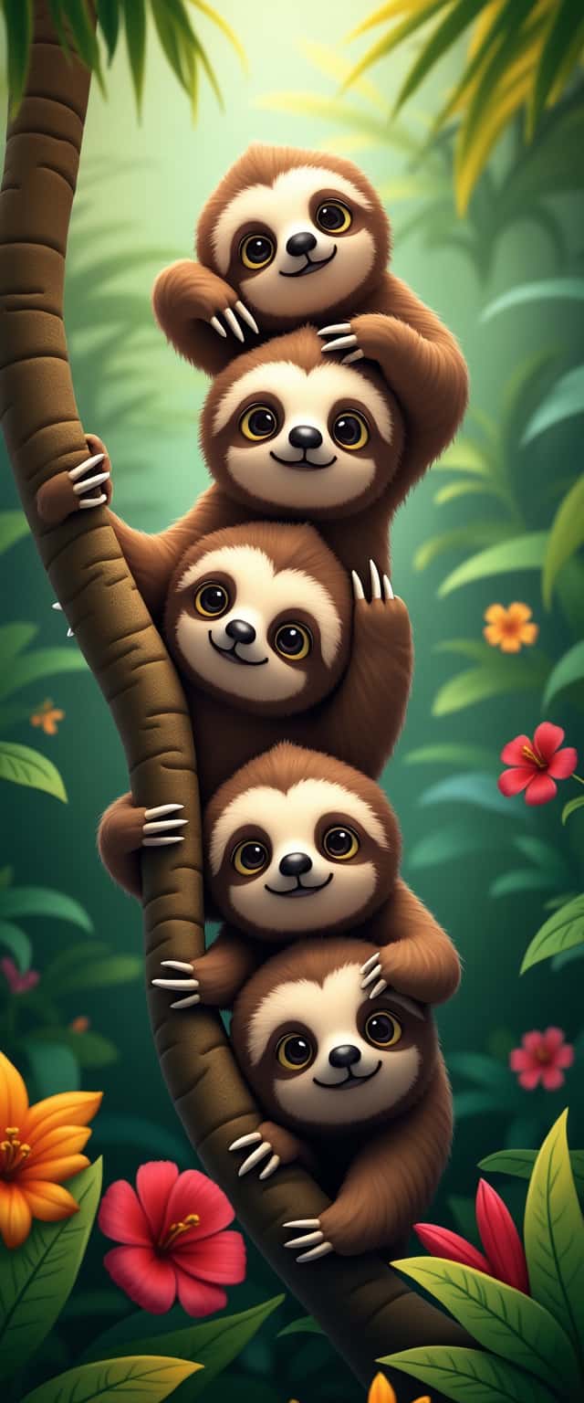 Five Sloths in a Jungle Stack Phone Case Five Sloths in a Jungle Stack Phone Case