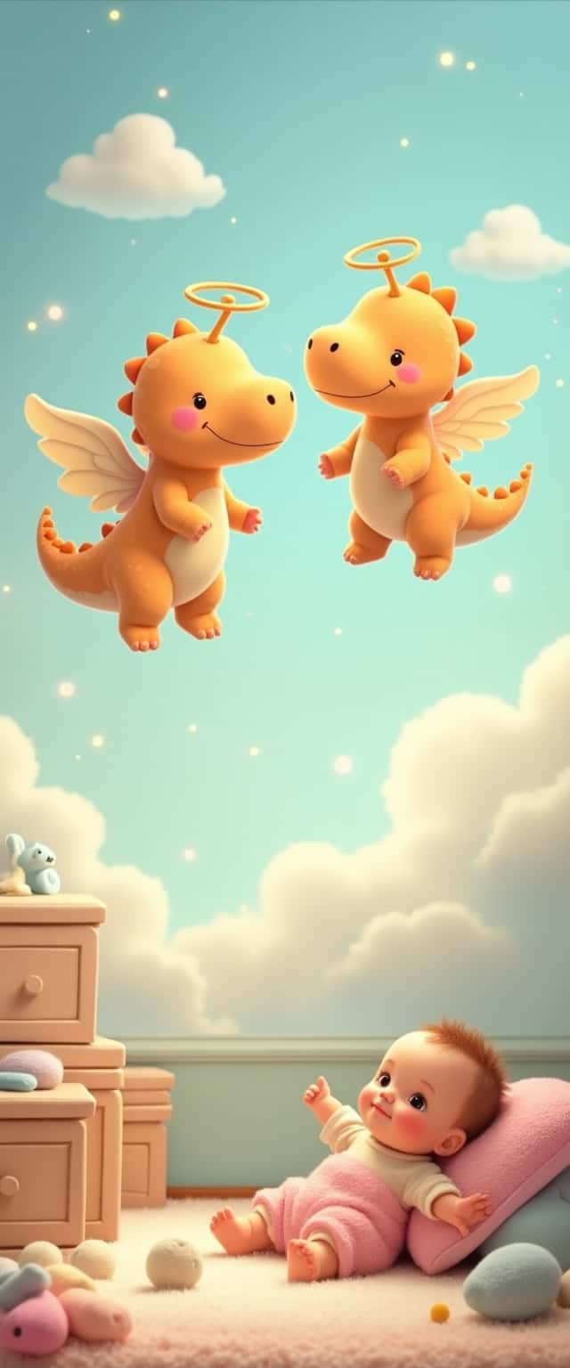 Baby Dinosaur Angels in Clouds Phone Case Baby Dinosaur Angels in Clouds Phone Case