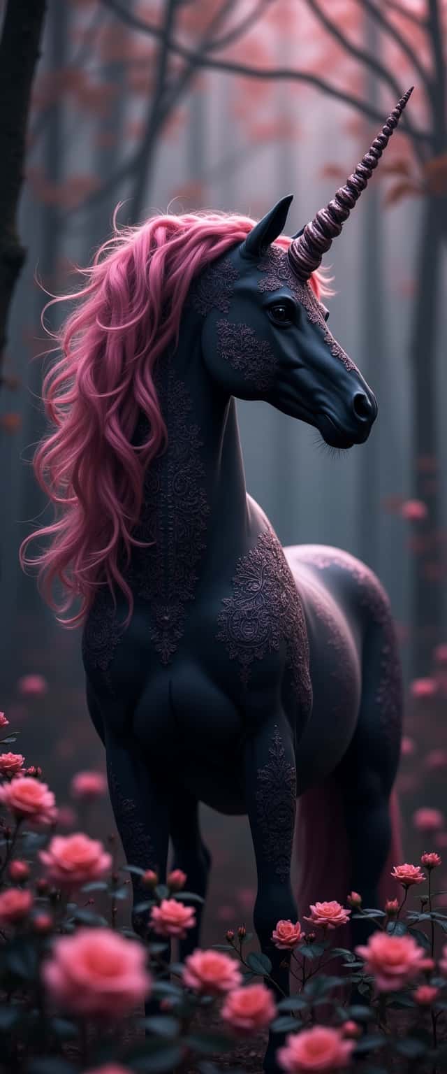 Gothic Black and Pink Unicorn Phone Case