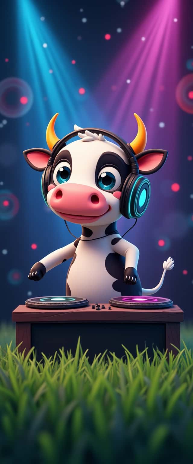Cartoon Cow DJ Design Phone Case