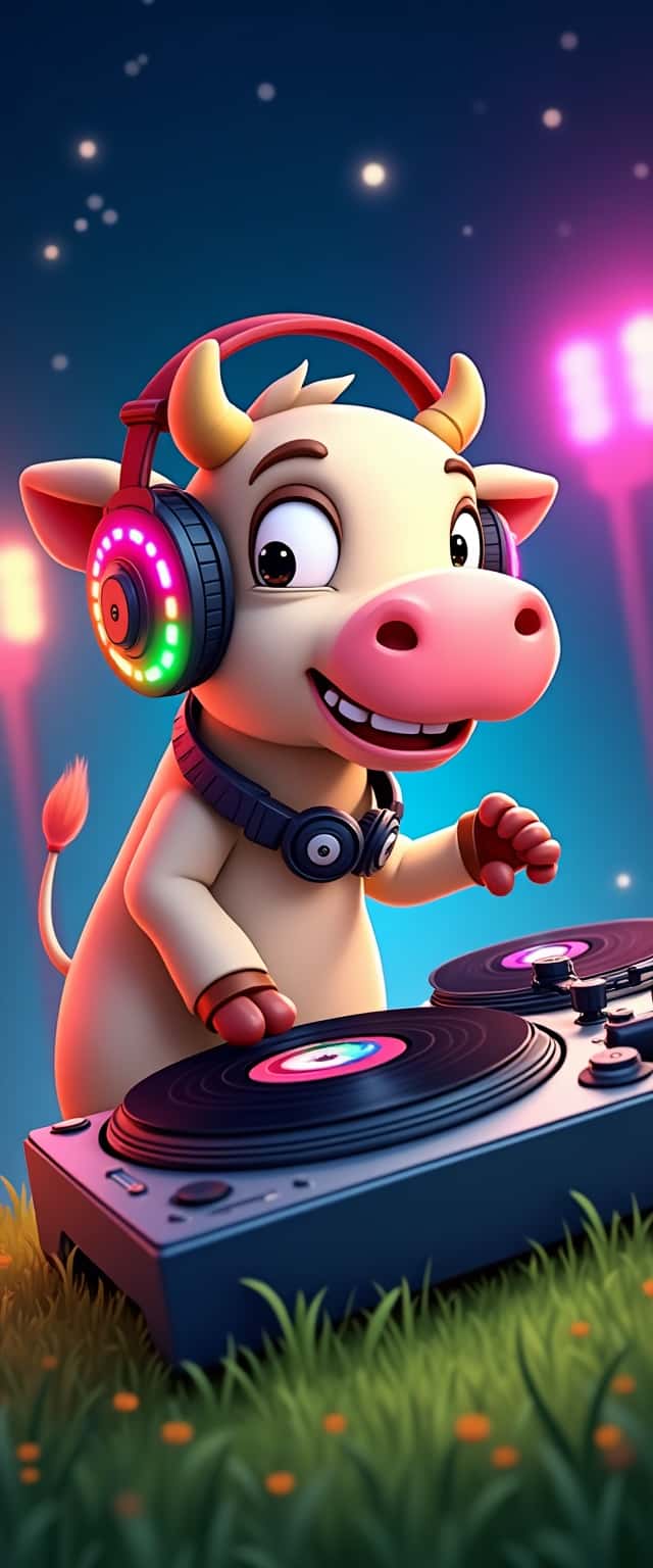 Cartoon DJ Cow Mixing Records Phone Case