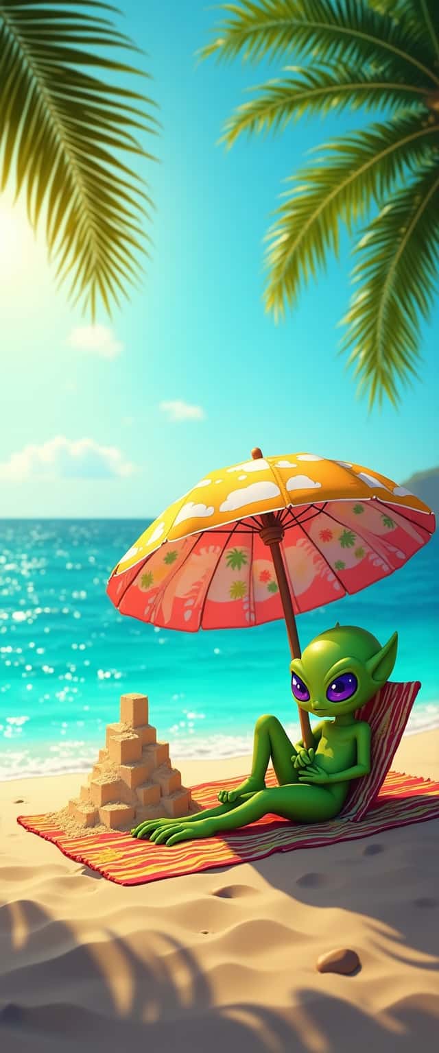Alien Beach Scene with Umbrella Phone Case