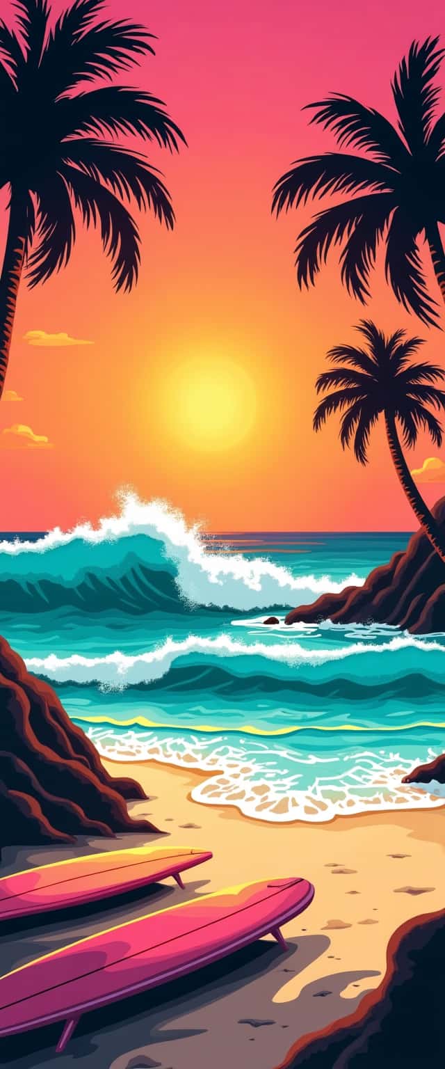 Retro Sunset Beach Scene Phone Case Retro Sunset Beach Scene Phone Case