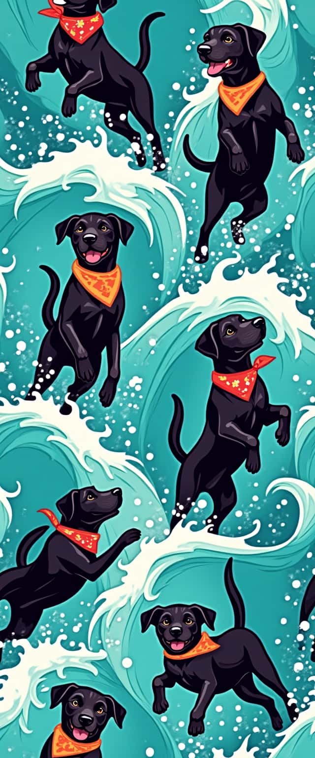 Playful Black Labs and Waves Design Phone Case