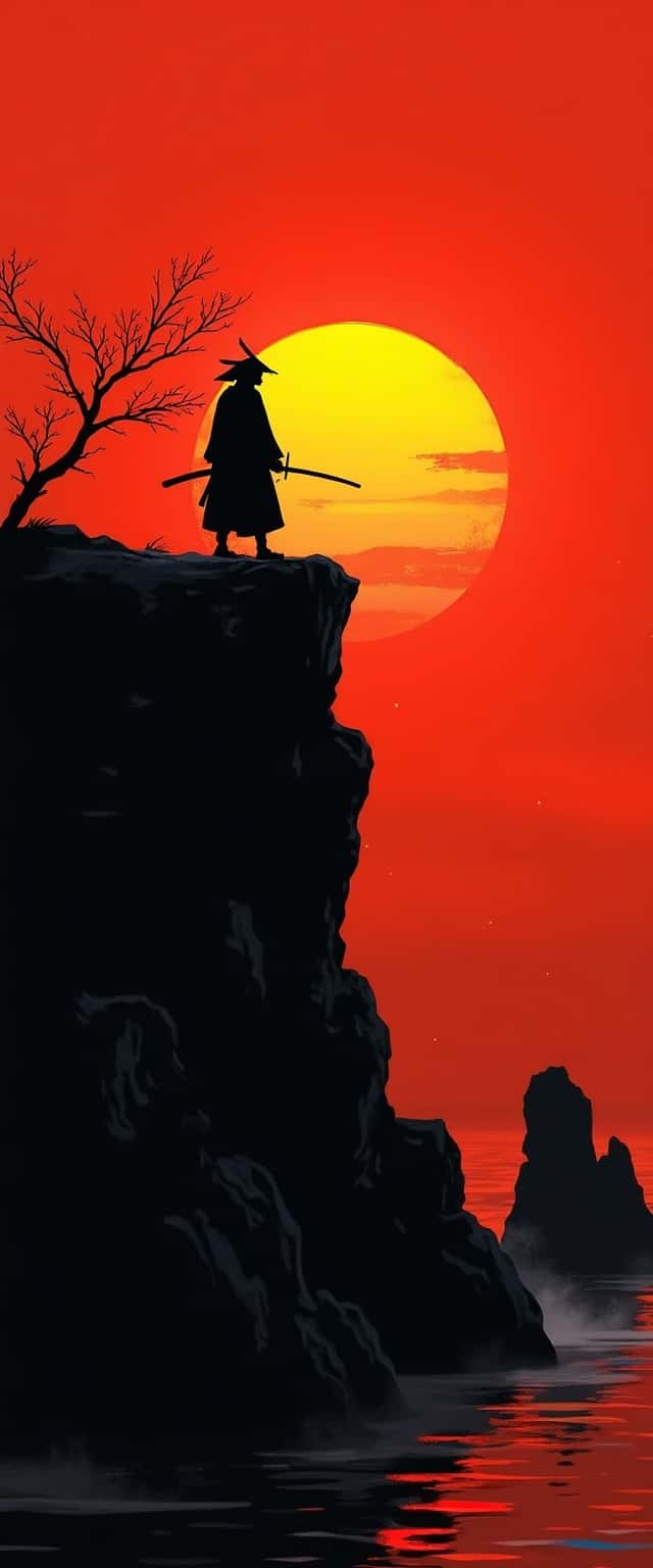 Samurai Silhouette at Sunset Phone Case