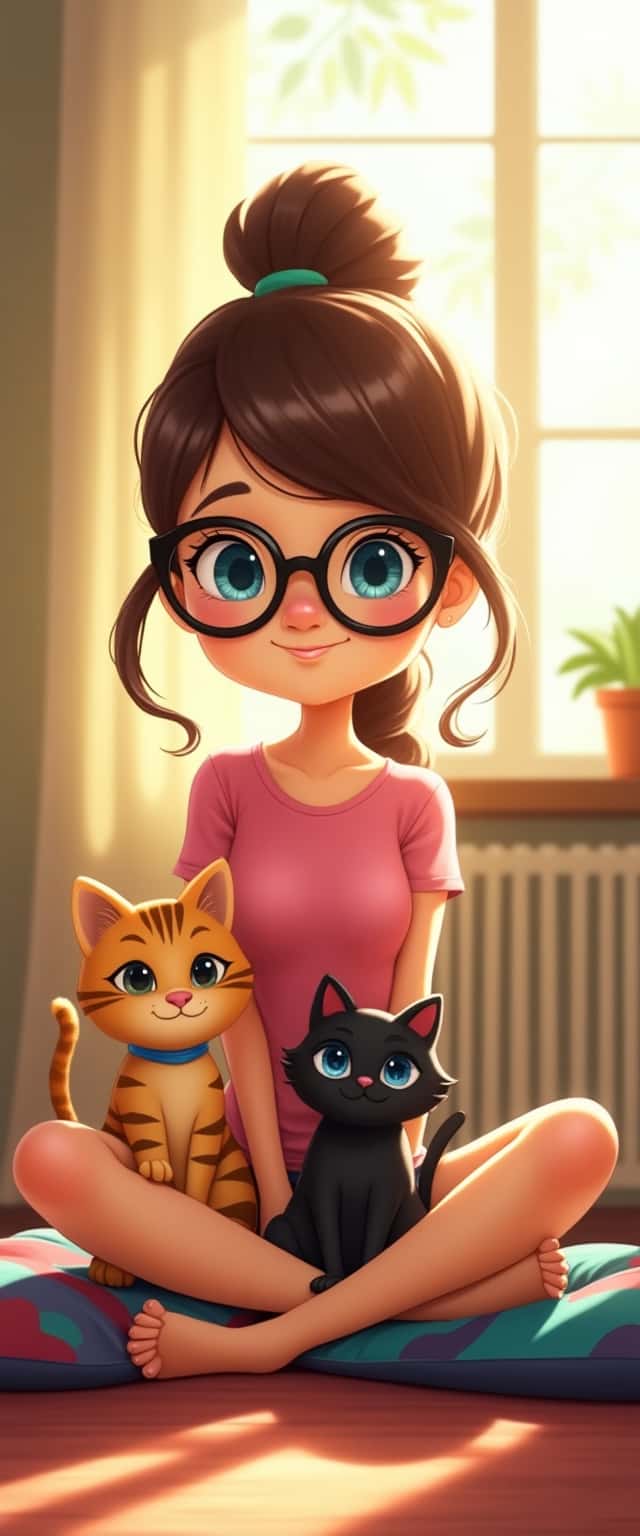 Cheerful Girl with Cats Scene Phone Case Cheerful Girl with Cats Scene Phone Case