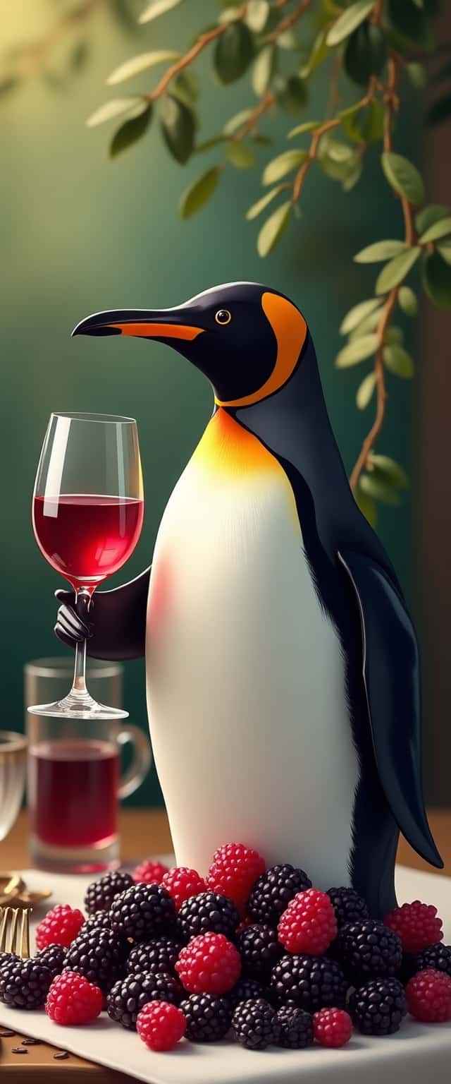 Dapper Penguin with Wine and Blackberries Phone Case