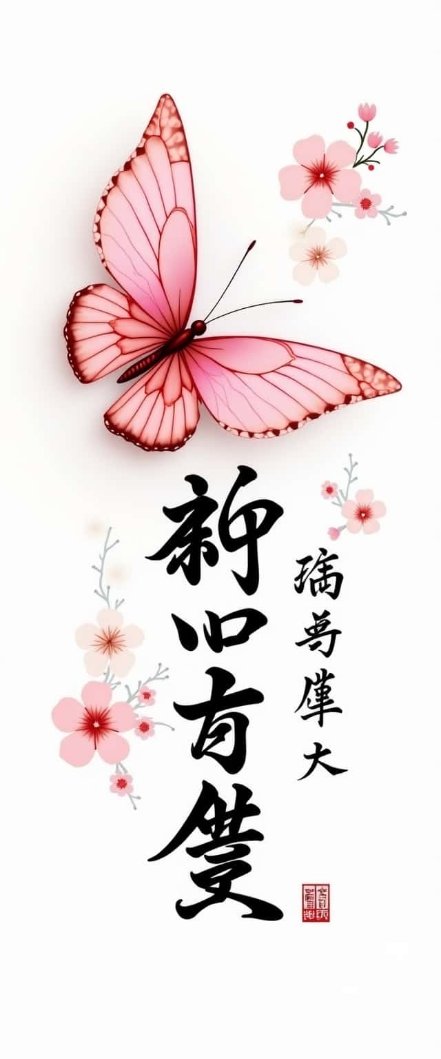 Pink Butterfly with Calligraphy Design Phone Case Pink Butterfly with Calligraphy Design Phone Case