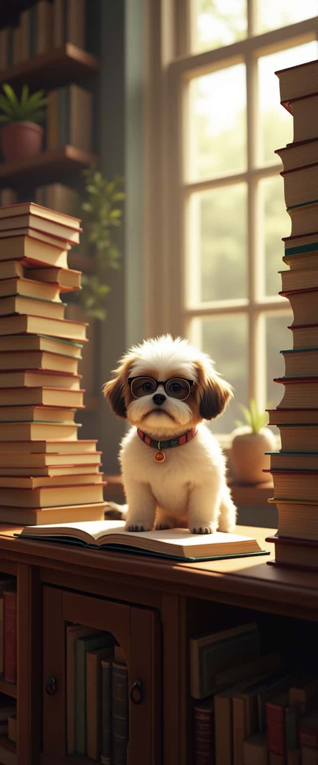 Shih Tzu at Library Desk Phone Case