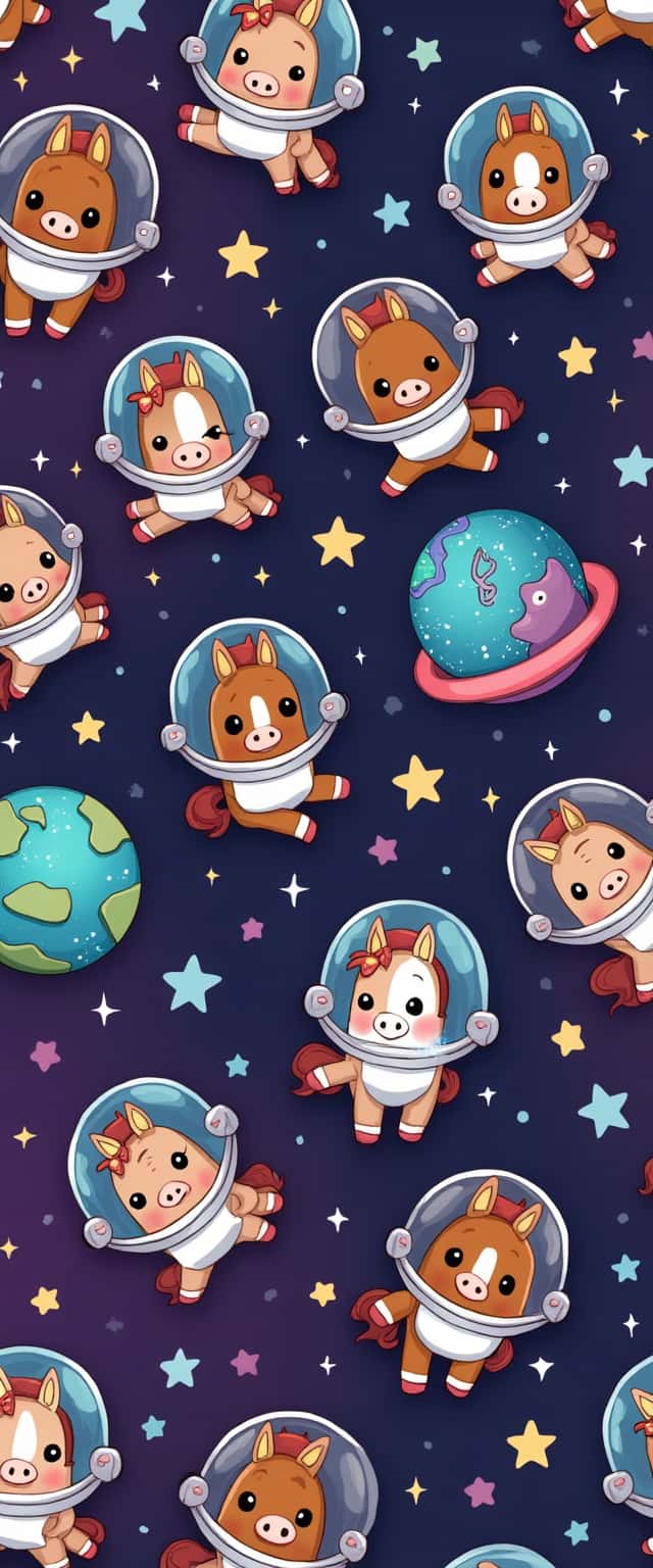 Cartoon Horses in Space Pattern Phone Case