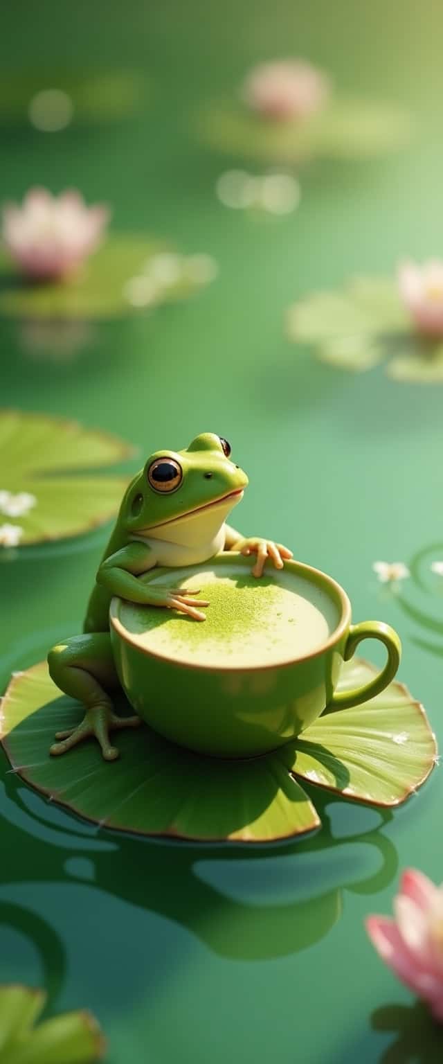 Frog on Lily Pad with Matcha Phone Case Frog on Lily Pad with Matcha Phone Case