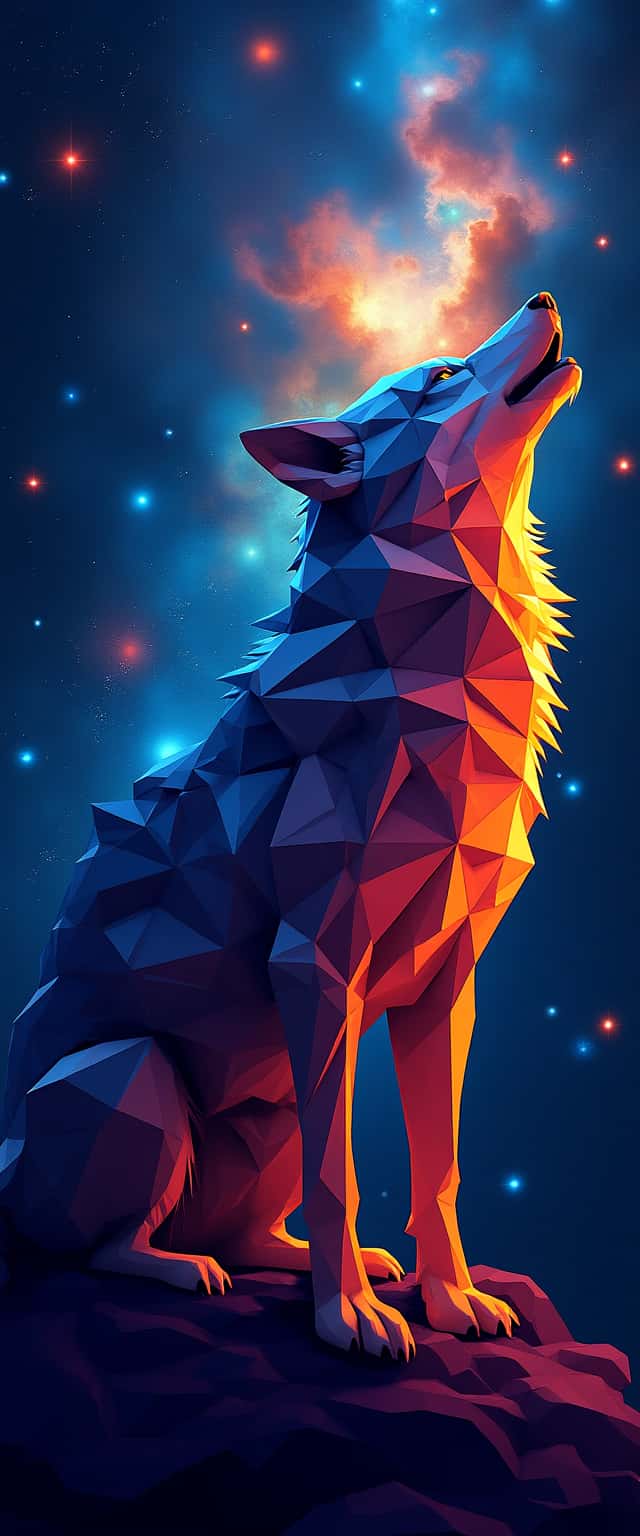 Geometric Wolf Howling Galaxy Phone Case