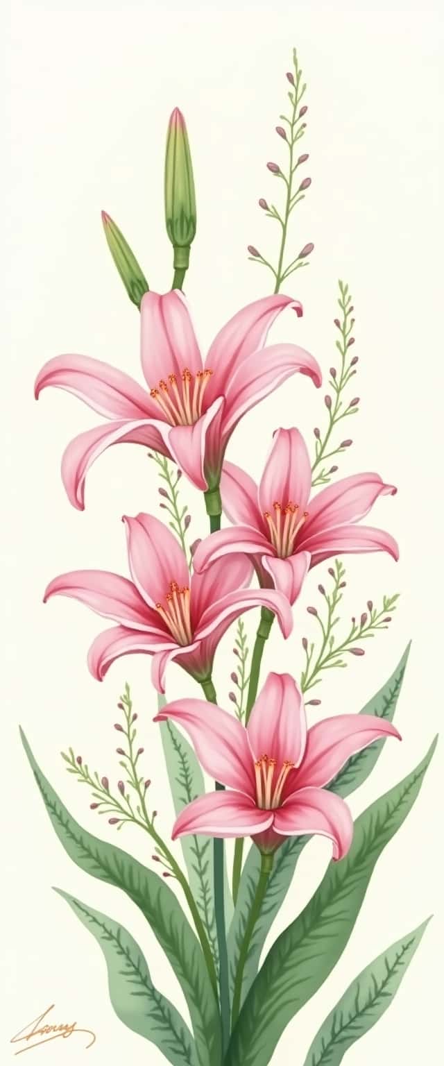 Pink Lilies and Green Vines Design Phone Case