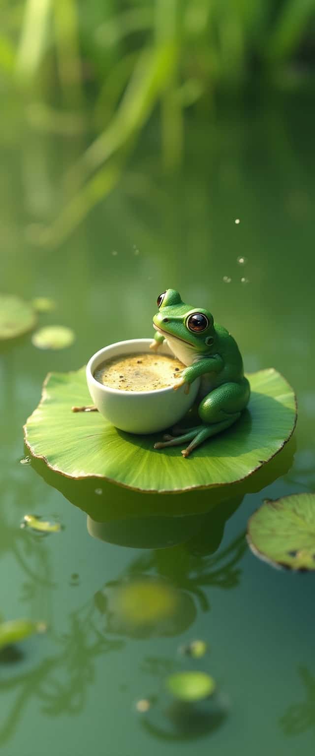 Frog on Lily Pad with Matcha Phone Case
