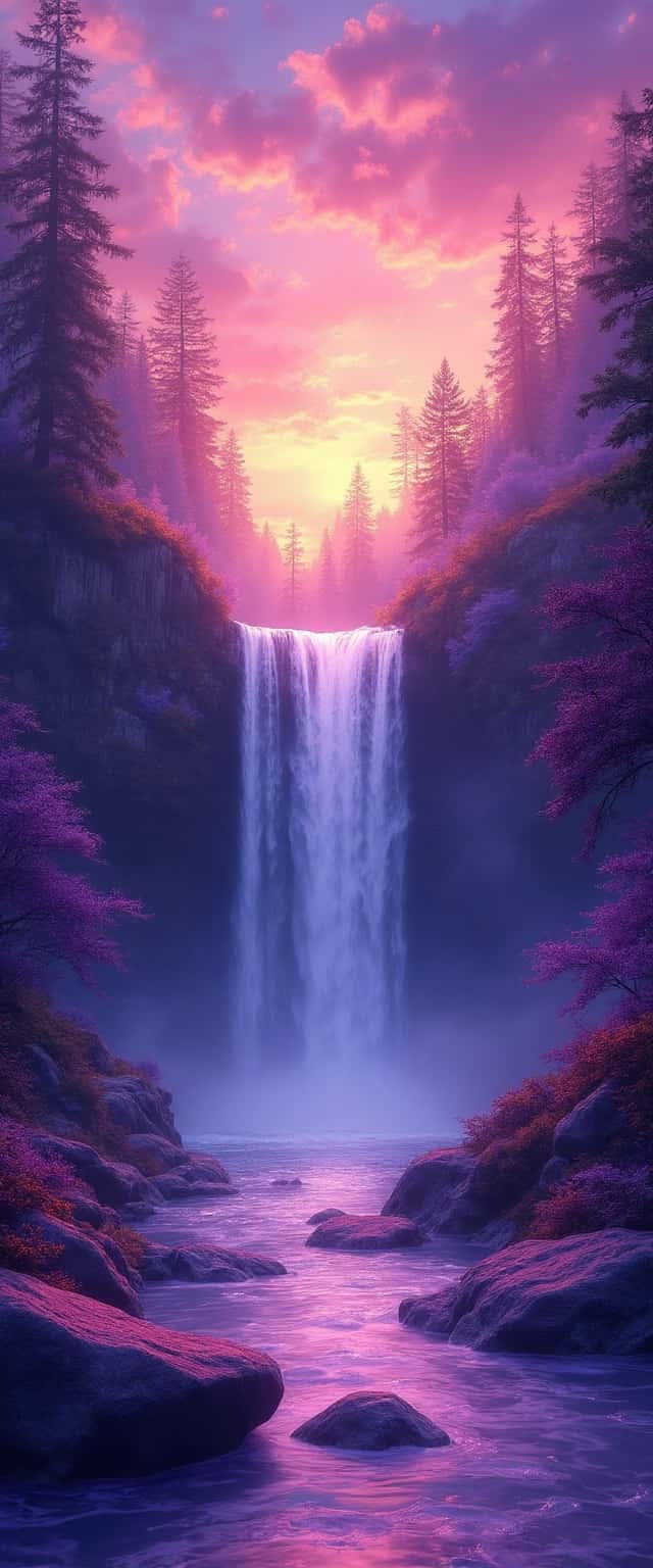 Cascading Purple Waterfall Landscape Phone Case