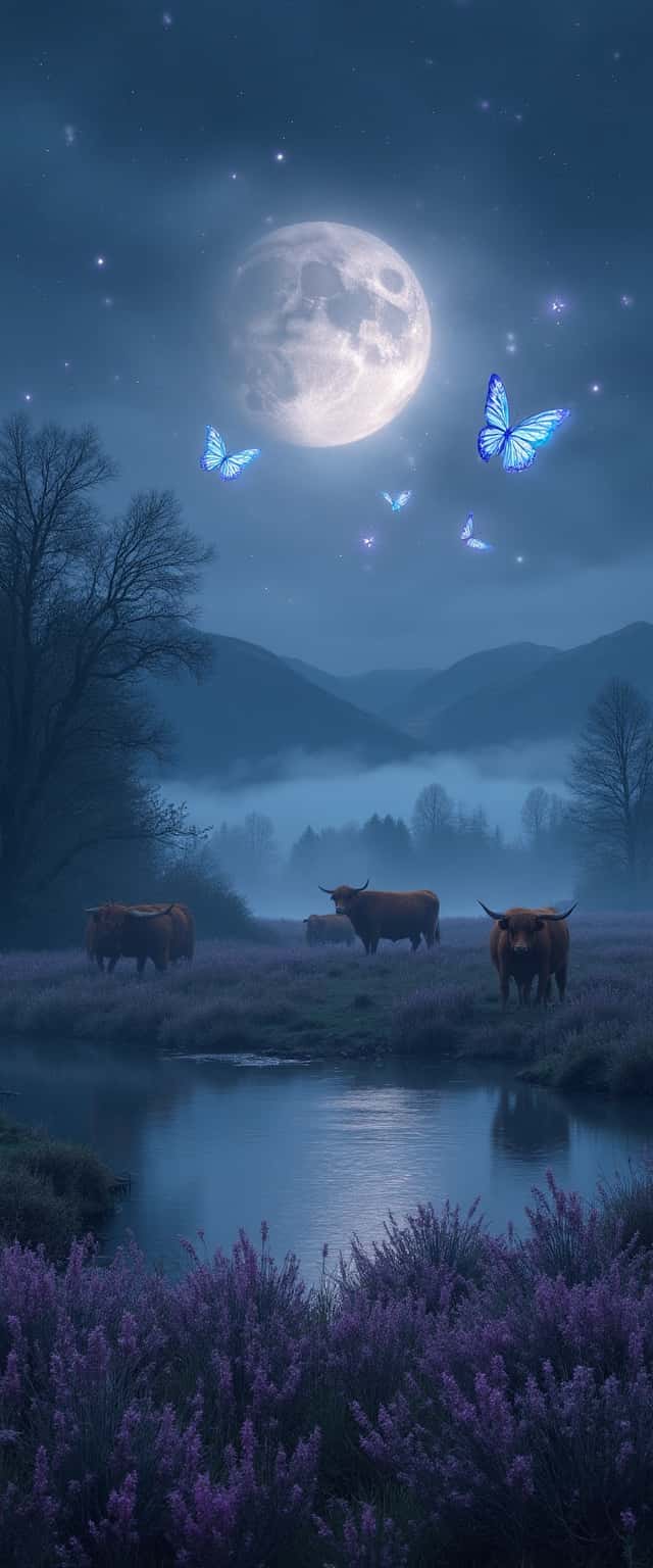 Highland Cows in Foggy Night Scene Phone Case