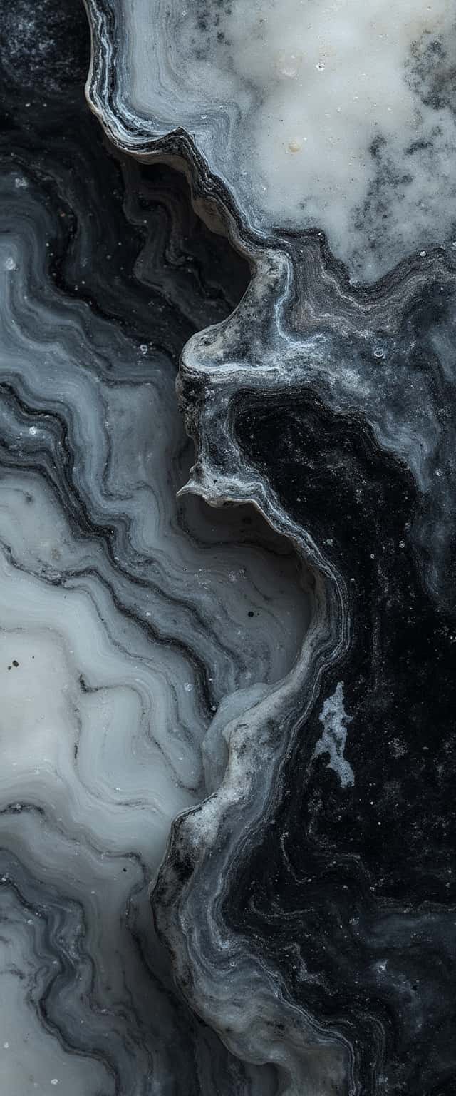 Black and White Marble with Blue Highlights Phone Case