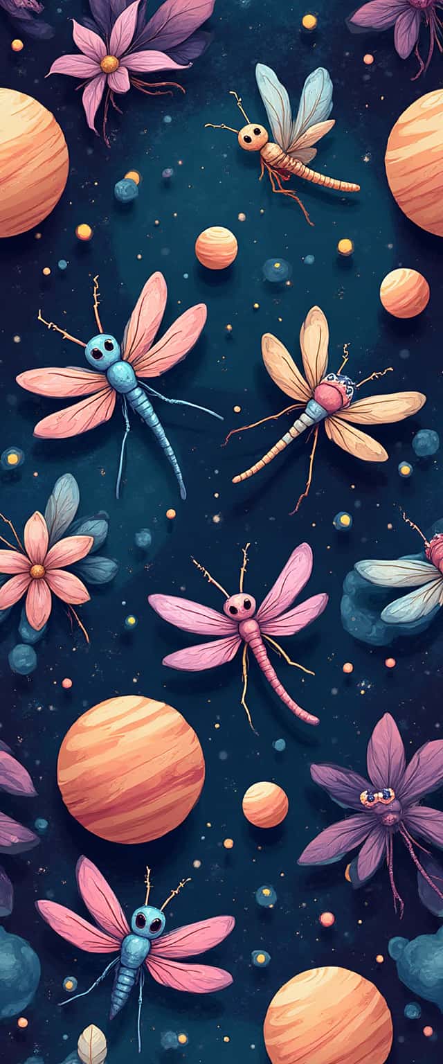 Cartoonish Dragonflies in Space Phone Case