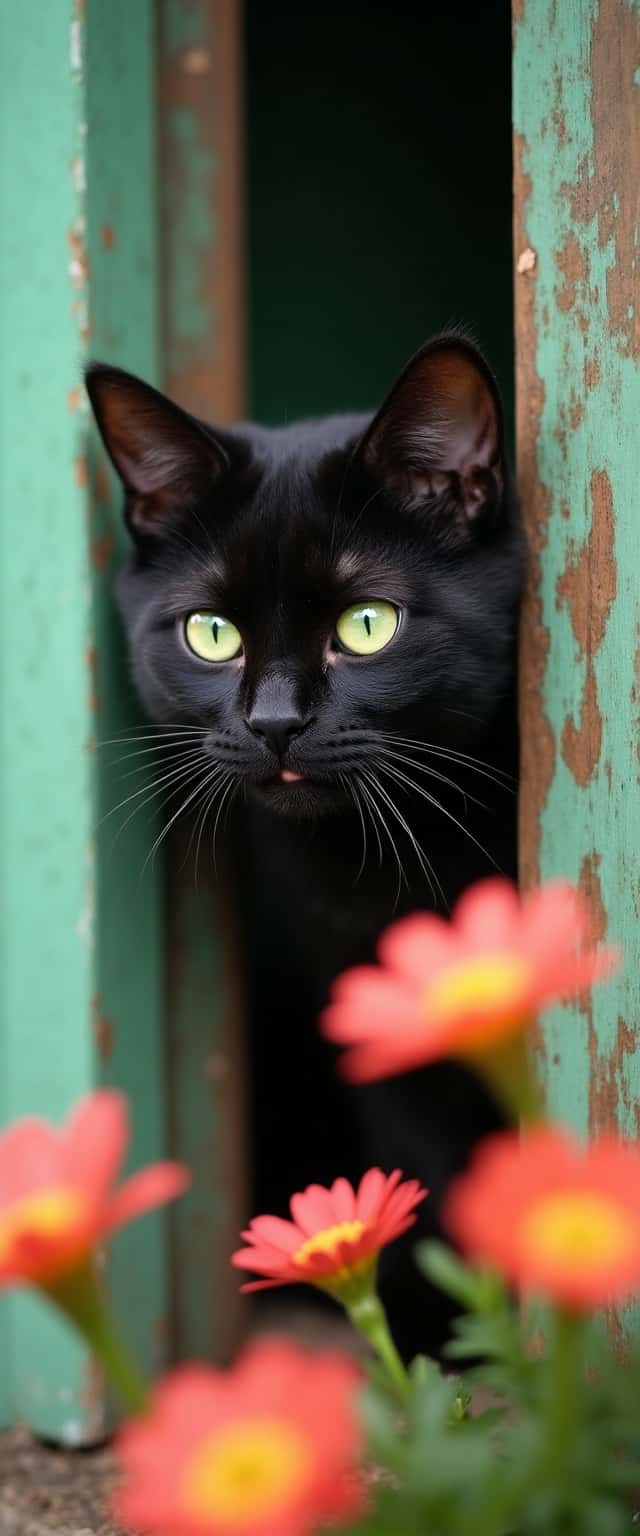 Black Cat Peeking Through Door Phone Case Black Cat Peeking Through Door Phone Case