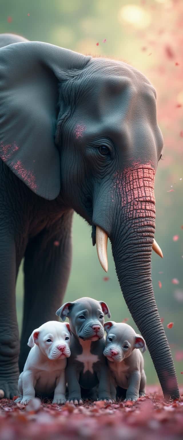 Elephant and Pitbull Puppies Portrait Phone Case Elephant and Pitbull Puppies Portrait Phone Case