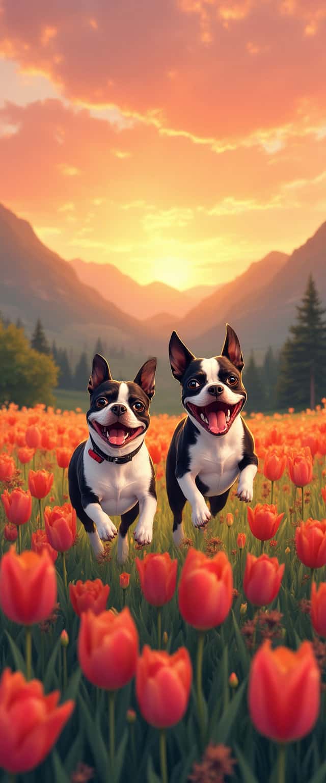 Boston Terriers in Flower Meadow Phone Case