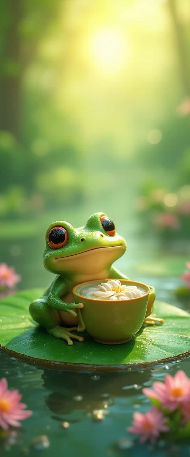 Frog with Matcha on Lily Pad Phone Case