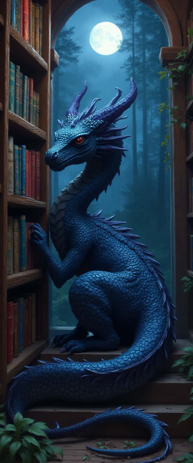 Midnight Blue Dragon Library Design Phone Case
