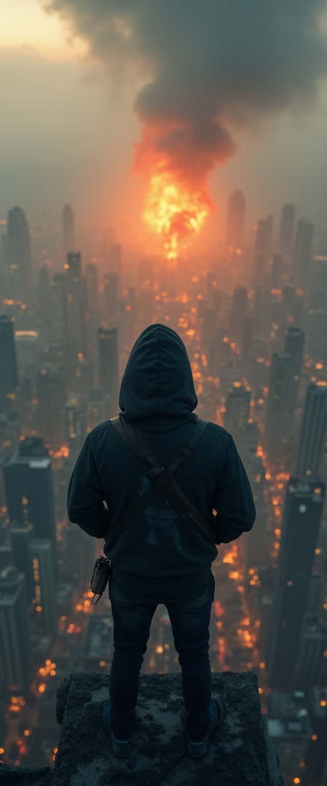 Defiant Figure Over Urban Destruction Phone Case