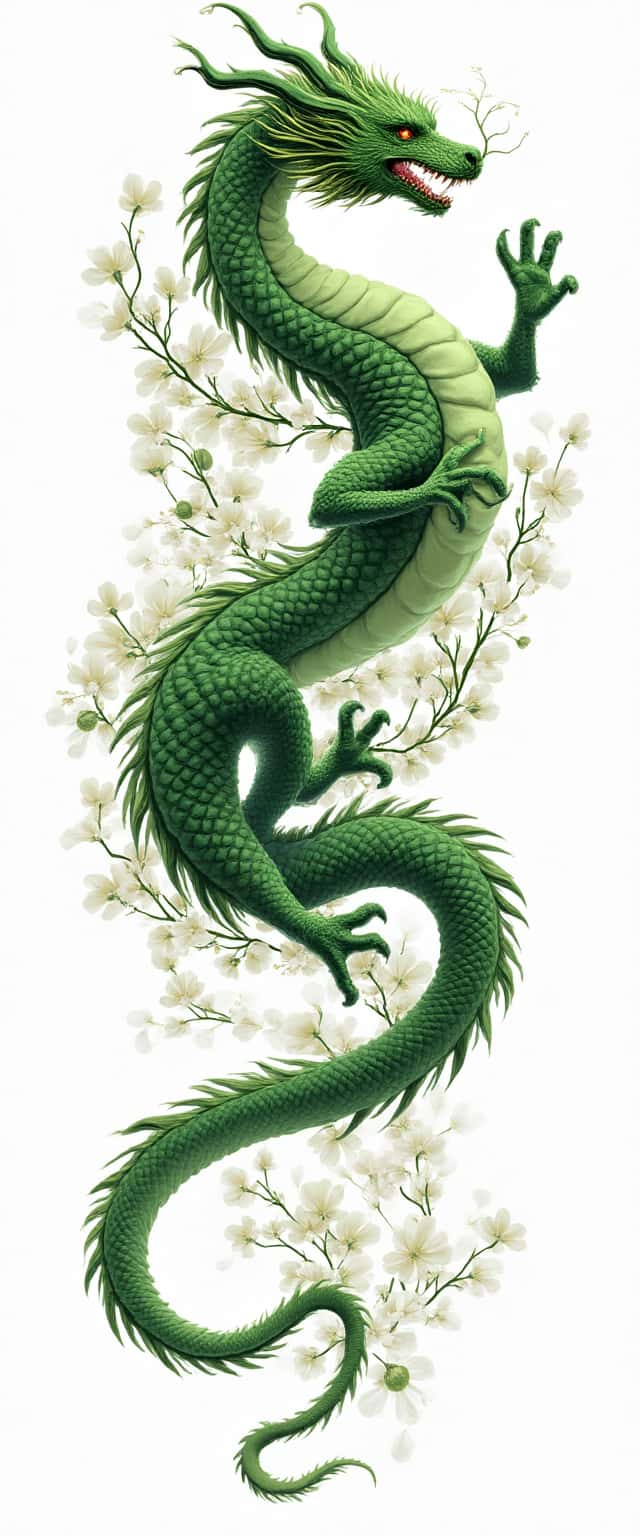 Green Dragon with Floral Elements Phone Case