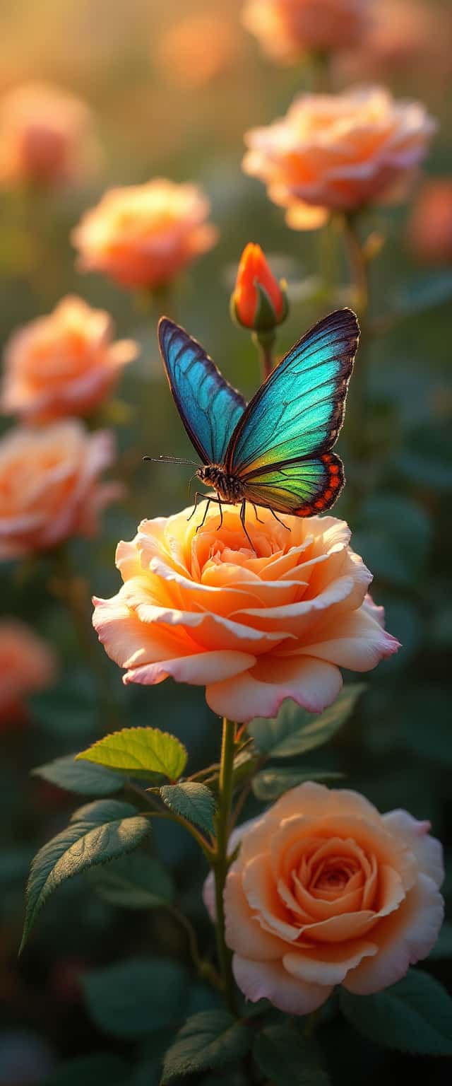 Butterfly on Blooming Rose Bush Phone Case