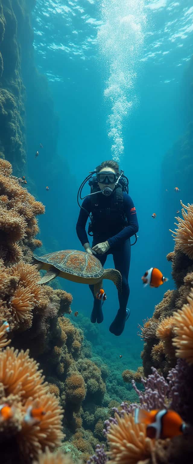 Underwater Scuba Diver and Sea Turtle Phone Case
