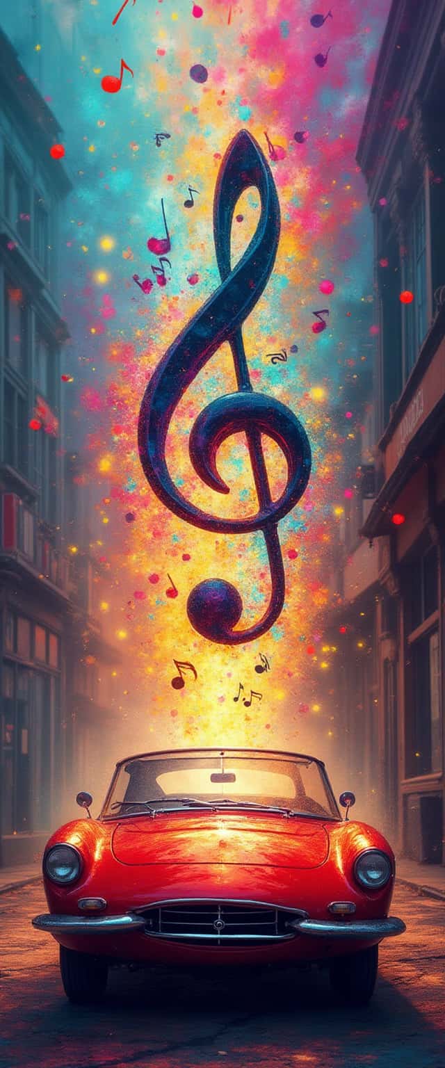 Vibrant Treble Clef and Classic Car Phone Case