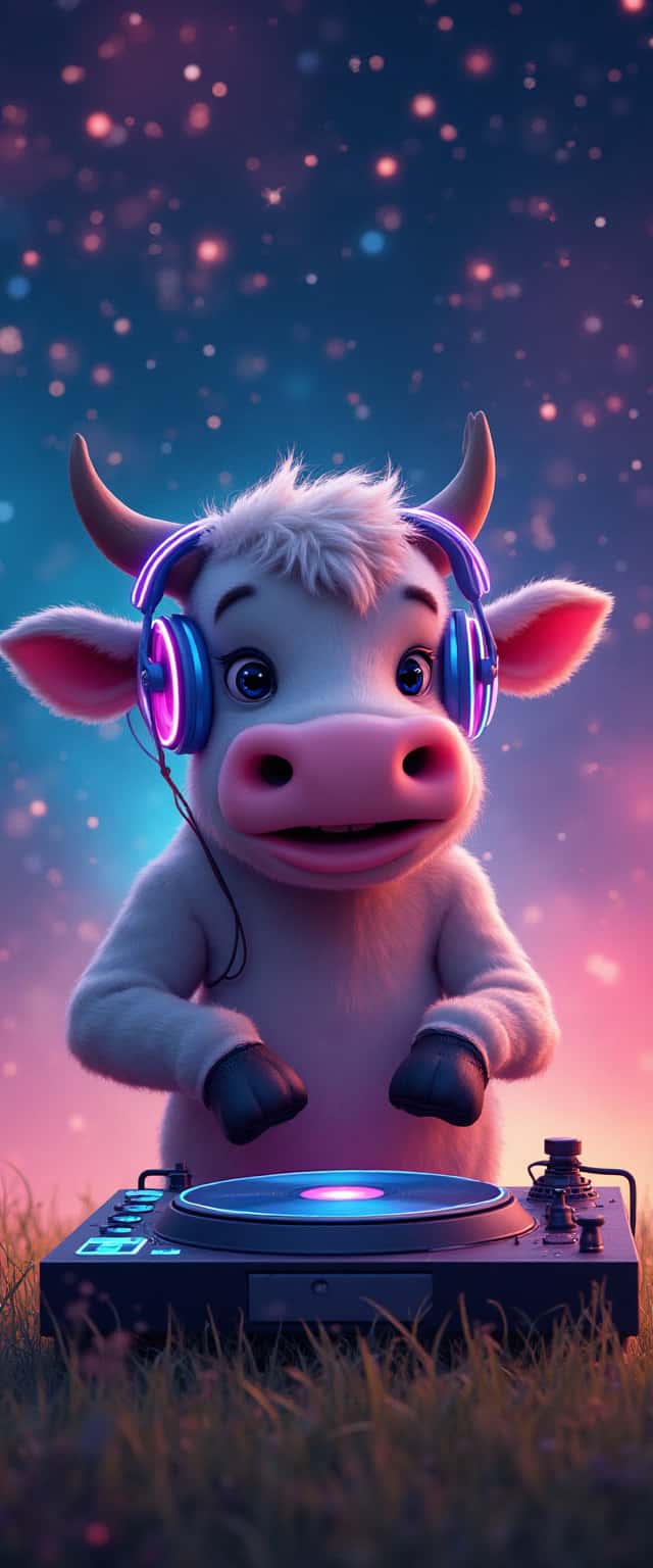 Cartoon Cow DJ with Headphones Phone Case