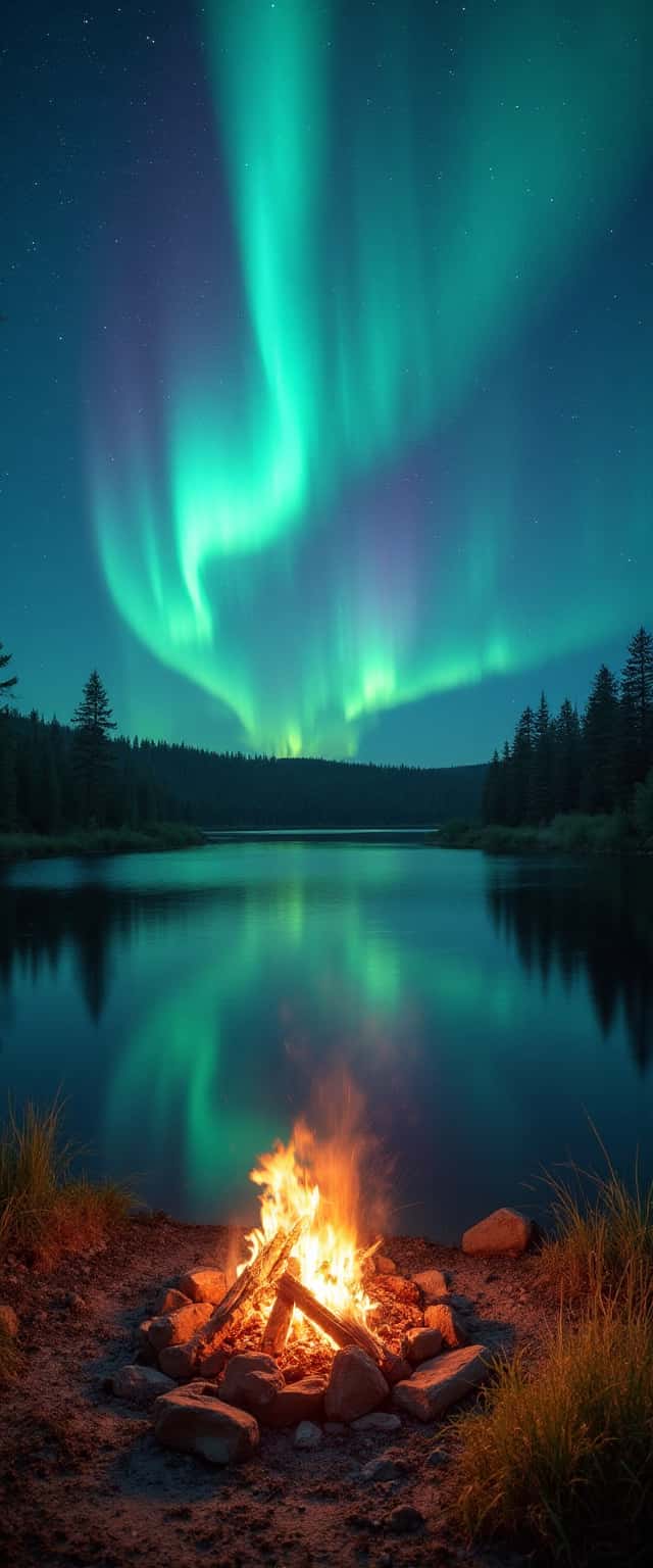 Northern Lights Campfire Scene Phone Case Northern Lights Campfire Scene Phone Case