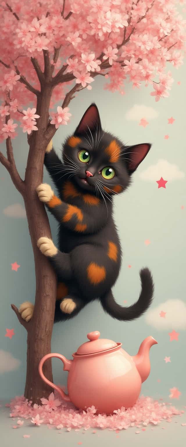 Playful Cat in Cherry Blossom Phone Case