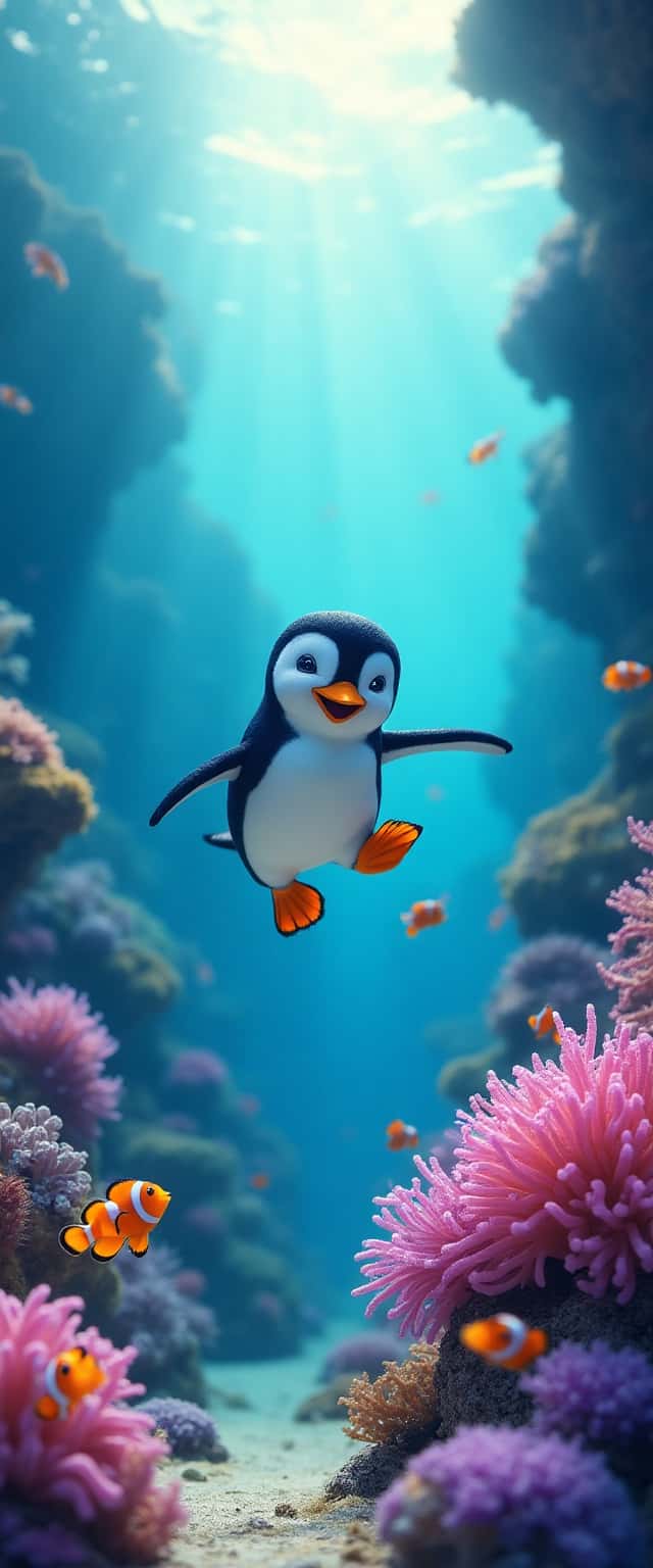Joyful Penguin Underwater Print Phone Case