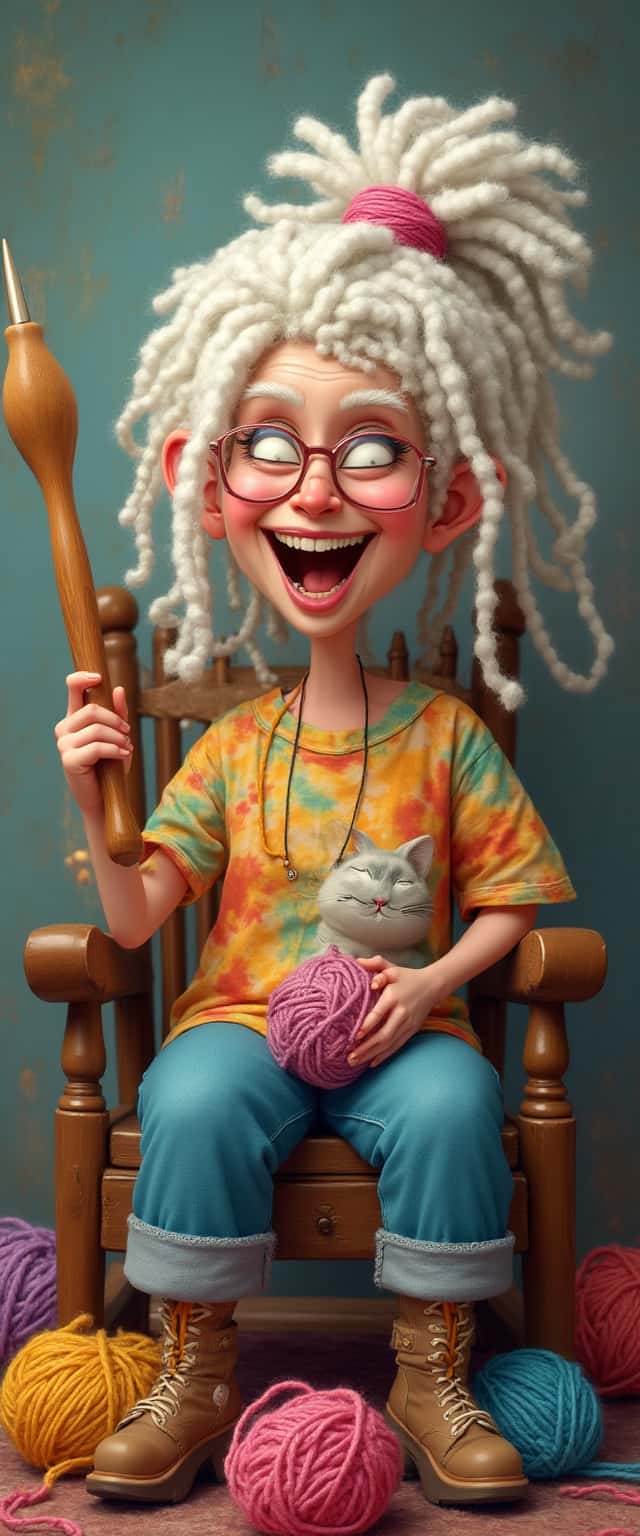 Cartoon Grandma Knitting Scene Phone Case
