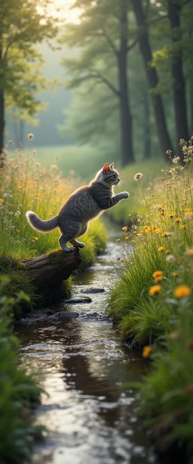 Serene Landscape with Playful Cat Phone Case