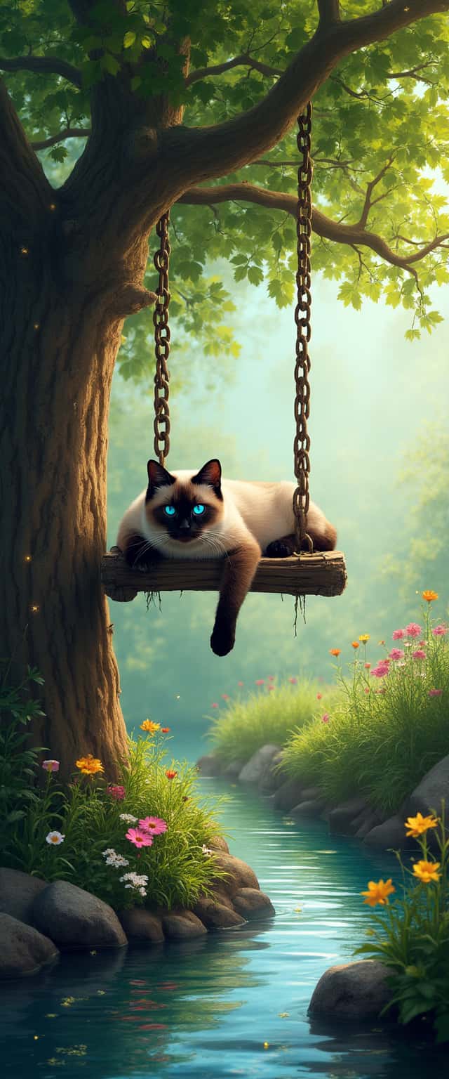 Playful Siamese Cat on Swing Phone Case Playful Siamese Cat on Swing Phone Case