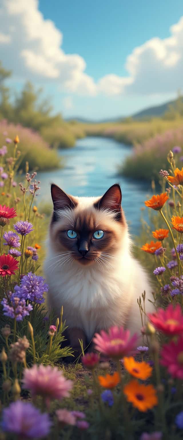 Siamese Cat Among Wildflowers Phone Case