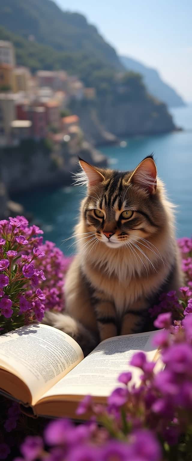 Cat Reading Book in Flower Field Phone Case