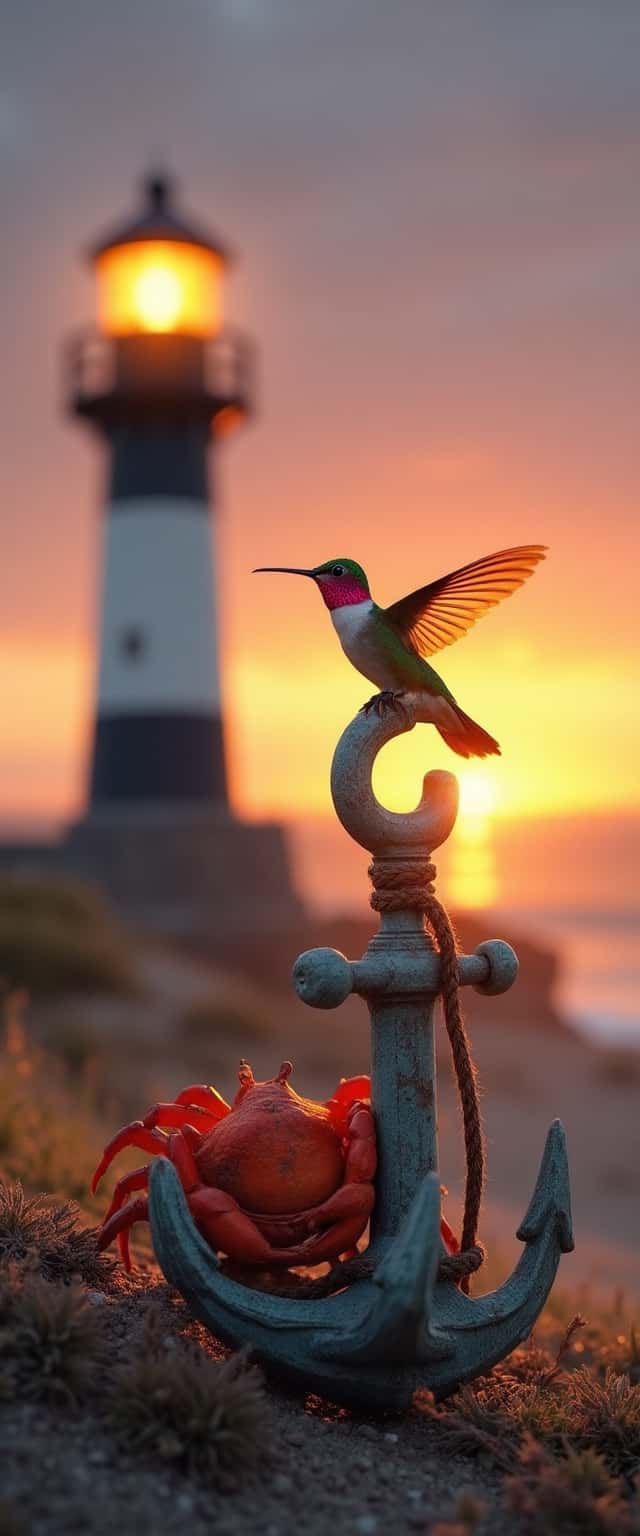 Whimsical Lighthouse with Crab and Hummingbird Phone Case Whimsical Lighthouse with Crab and Hummingbird Phone Case