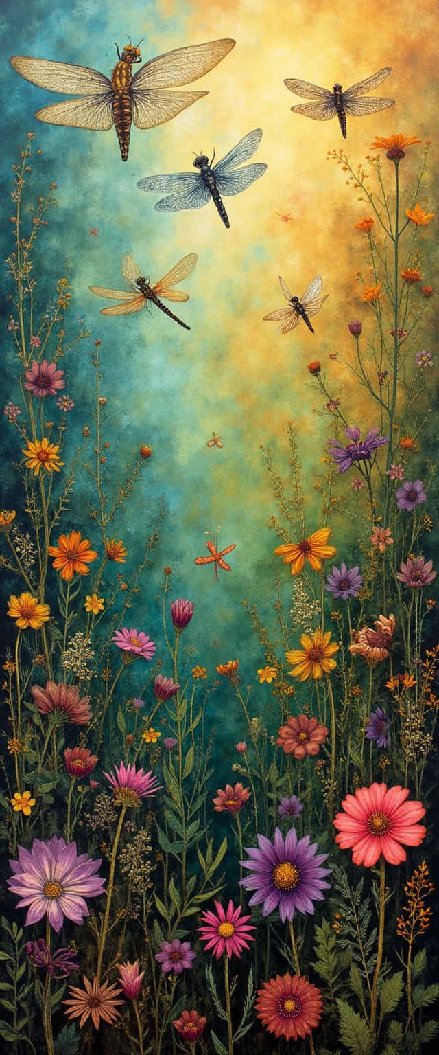 Bohemian Floral Landscape with Dragonflies Phone Case Bohemian Floral Landscape with Dragonflies Phone Case