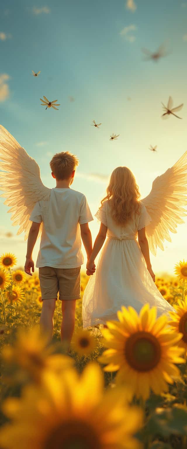 Angelic Walk in Sunflower Field Phone Case